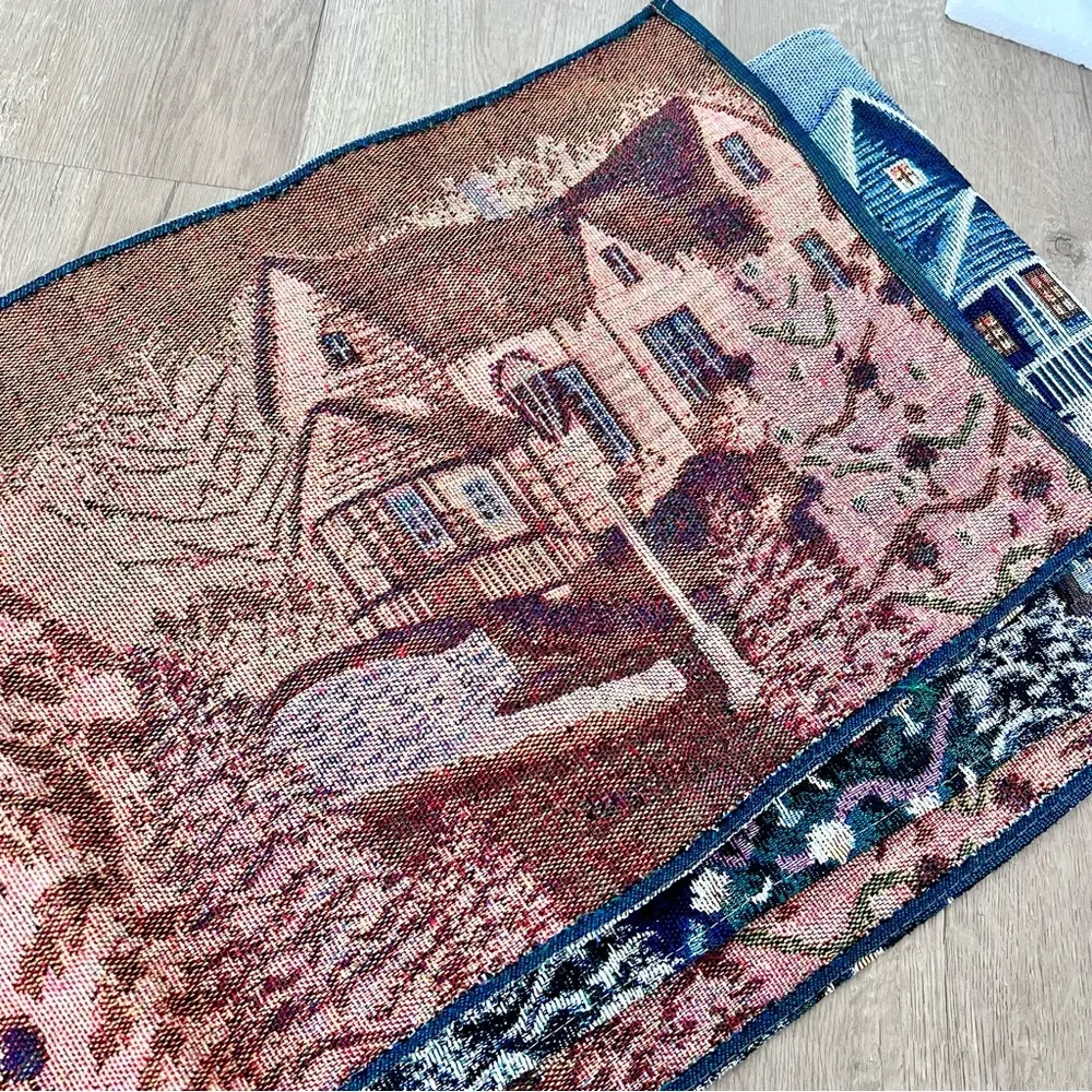 Christmas Tapestry Table Runner Winter Scene & Horse Tree‎ 70” X  13”